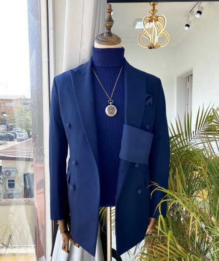 A Navy Blue Extra-fine jorgecarli Merino Sheep wool super 140’s Fabric “Oranmiyan” double breasted suit