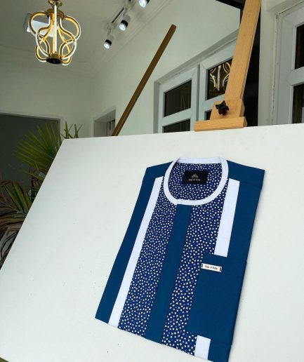 A Blue Mix Dotted Space Front flap African Kaftan