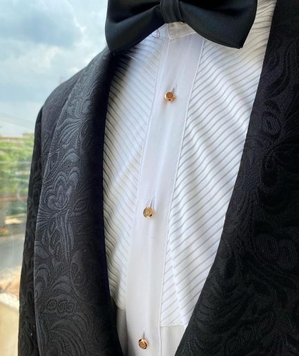A Charcoal Black Shawl Lapel Jacquard Tuxedo Suit