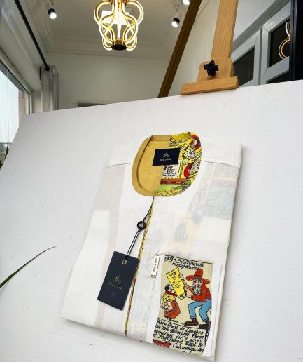 An Ivory white front flap with a clear view Swarovski crystal button, short-sleeve African kaftan