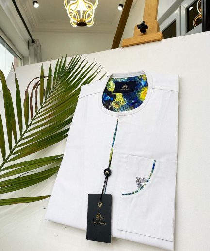 A White invisible front flap African senator kaftan native
