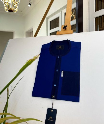 A Mixed shade of blue with a clear view of Swarovski buttons African kaftan and Sokoto