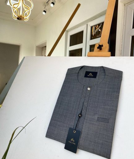 A light Irish Grey kaftan with clear view pearl Swarovski button and sokoto