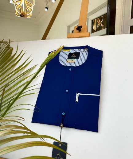 A Navy Blue African kaftan with clear view pearl Swarovski button
