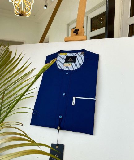 A Navy Blue African kaftan with clear view pearl Swarovski button