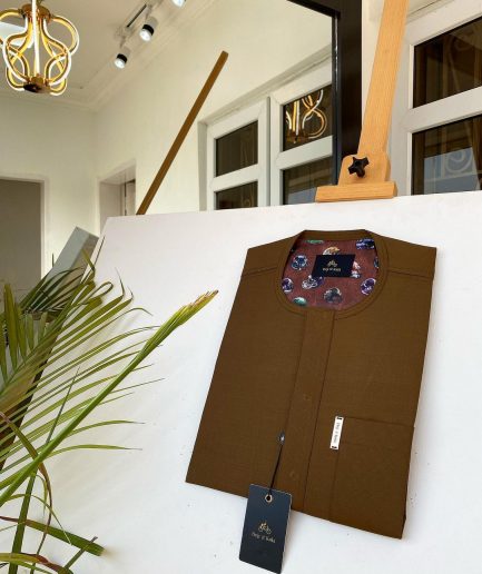 A Chocolate Brown African kaftan with clear view pearl Swarovski button and sokoto
