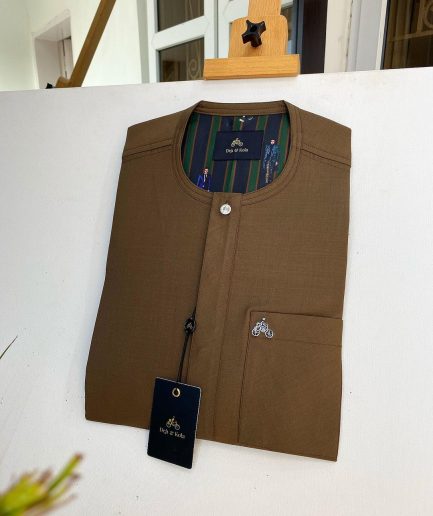 A Chocolate brown African kaftan with a silver clear view pearl Swarovski button and sokoto