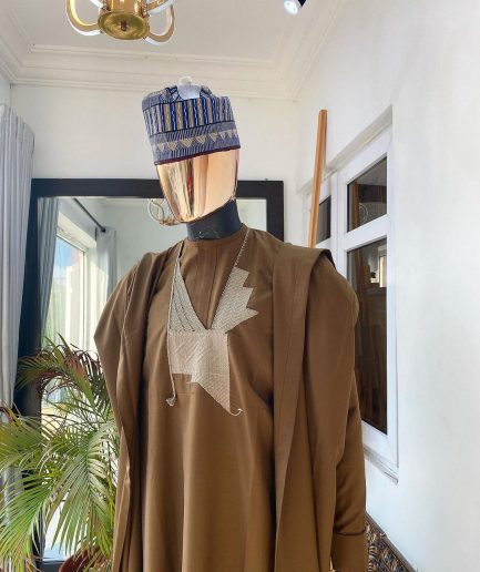 A Dark Brown Hand Embroidery African Agbada