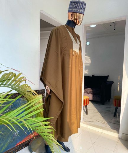 A Dark Brown Hand Embroidery African Agbada