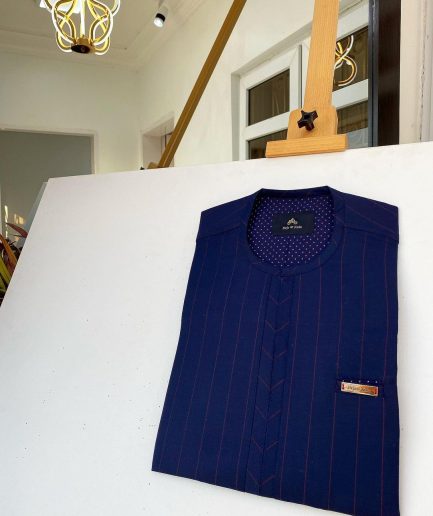 A Stripe Navy Blue and red kaftan with pen hole details and Sokoto