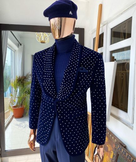 Italian velvet blazer suit with silver Swarovski stone details