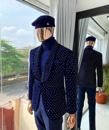 Italian velvet blazer suit with silver Swarovski stone details