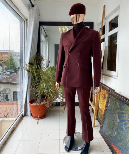 The dark “chocolate” brown monochrome double breasted suit