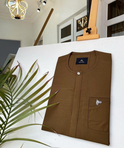 A Chocolate brown African kaftan with a clear view Swarovski button and sokoto