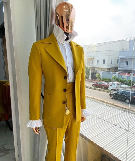 The Reloaded “ Festac 77” Mustard Yellow 3 Horn Button Safari Suit