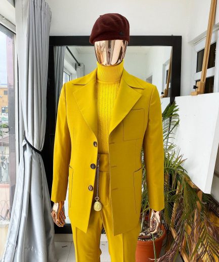 The “ Festac 77” Mustard Yellow 3 Button Safari Suit