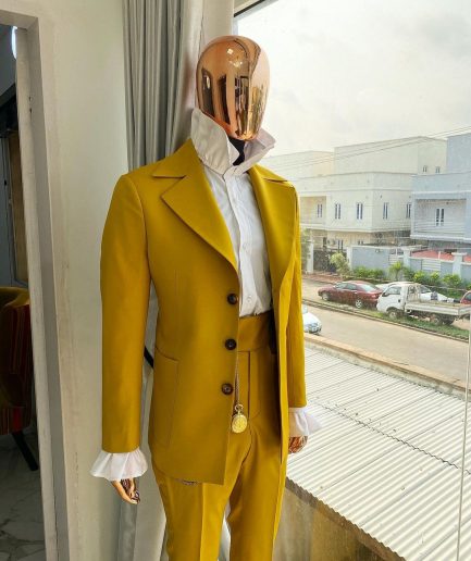 The Reloaded “ Festac 77” Mustard Yellow 3 Horn Button Safari Suit