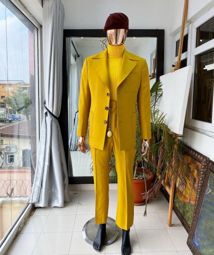 The “ Festac 77” Mustard Yellow 3 Button Safari Suit