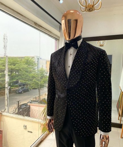 A Charcoal Black Reloaded “Justin” Italian Velvet Tuxedo Suit