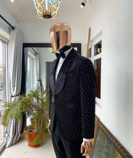 A Charcoal Black Reloaded “Justin” Italian Velvet Tuxedo Suit