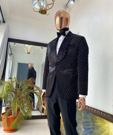 A Charcoal Black Reloaded “Justin” Italian Velvet Tuxedo Suit
