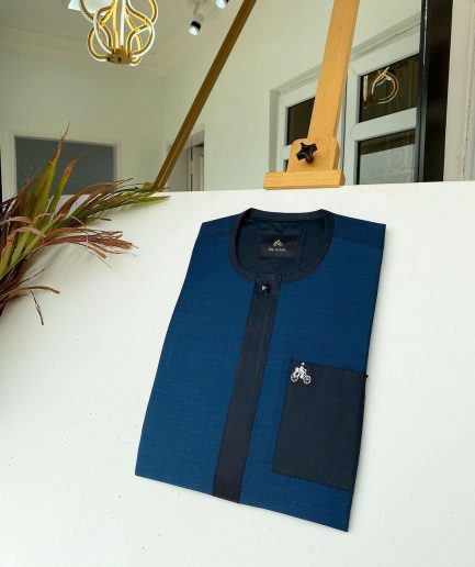 A Navy blue and blue flap African kaftan with matching patch pocket and Sokoto