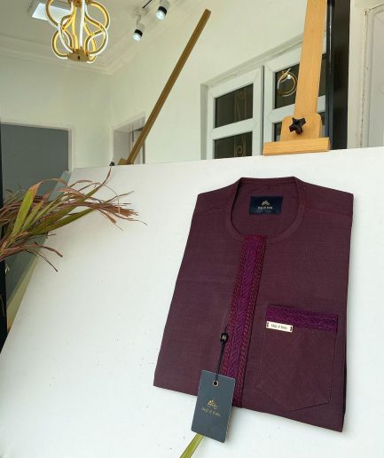 A Flap burgundy embroidery kaftan with a matching pocket design and Sokoto