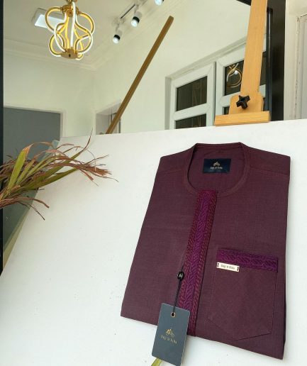A Flap burgundy embroidery kaftan with a matching pocket design and Sokoto