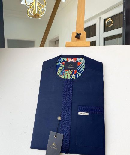 A Navy blue off-pattern embroidery with a matching patch pocket African Kaftan and Sokoto