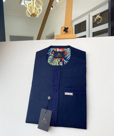 A Navy blue off-pattern embroidery with a matching patch pocket African Kaftan and Sokoto