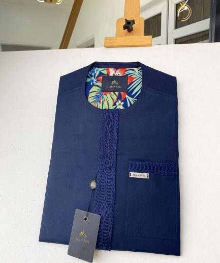 A Navy blue off-pattern embroidery with a matching patch pocket African Kaftan and Sokoto