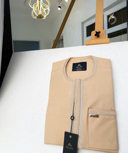 A Detailed Champagne Gold Embroidery Senator Kaftan