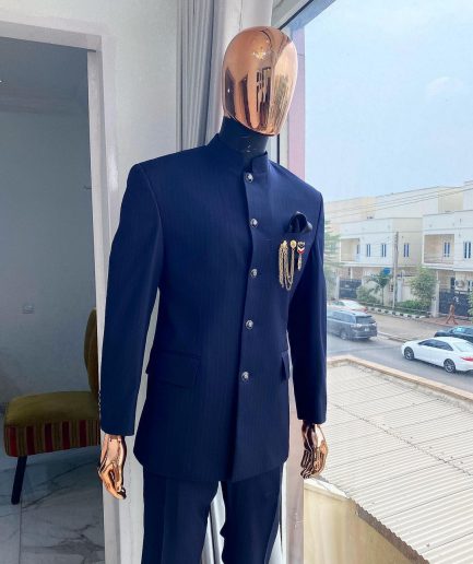 A Navy Blue Reloaded Pin Stripe “French” Safari Suit