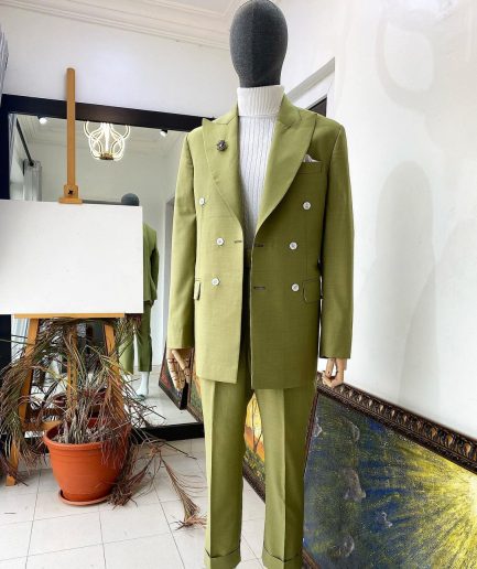 A Lemon Green Double Breasted Peak Lapel Suit