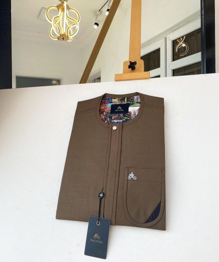 A Chocolate brown front flap with silver Swarovski button details African Kaftan and Sokoto