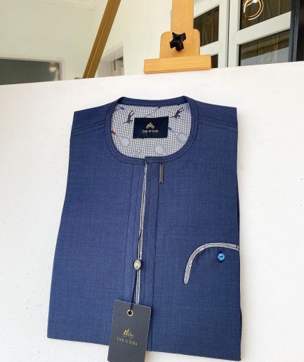 A Navy blue with Skye blue contrast detailing design African Kaftan and Sokoto