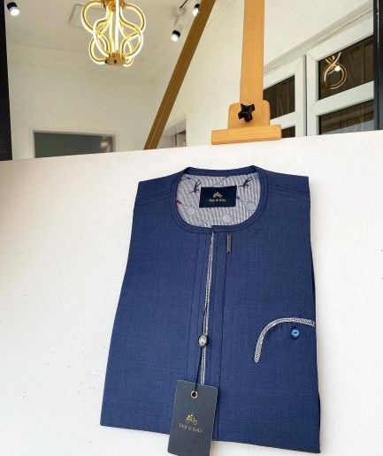 A Navy blue with Skye blue contrast detailing design African Kaftan and Sokoto