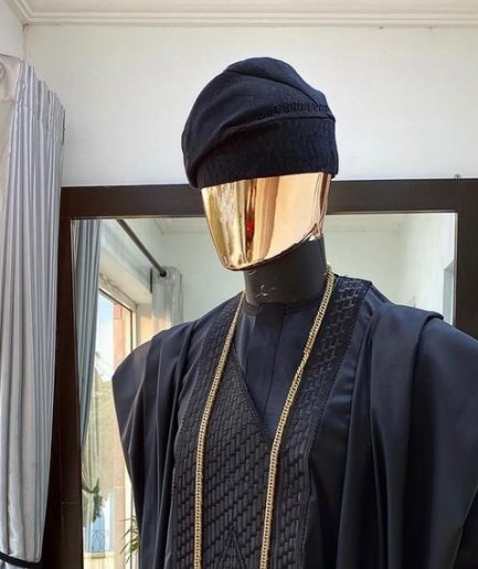 A Charcoal black plain hand knitted Yoruba traditional hat/Fila.