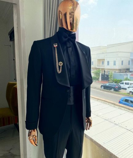 A Charcoal Black Dinner Shawl Lapel Tuxedo Suit
