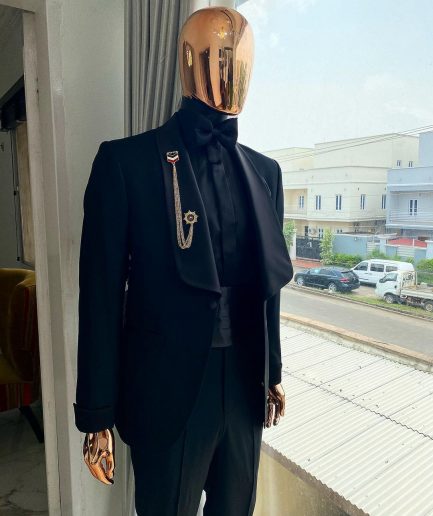 A Charcoal Black Dinner Shawl Lapel Tuxedo Suit