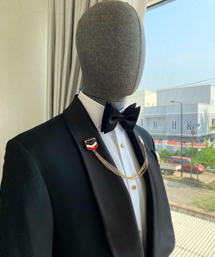 A Charcoal Black Dinner Shawl Lapel Tuxedo Suit