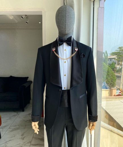 A Charcoal Black Dinner Shawl Lapel Tuxedo Suit