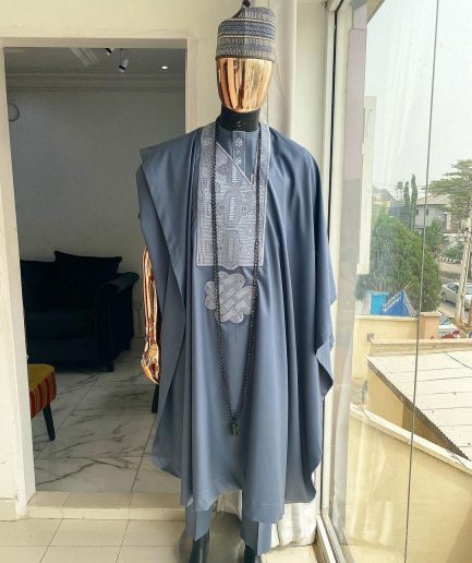 A Shade of Grey Agbada, matching Hausa Fulani Hat, senator kaftan and sokoto