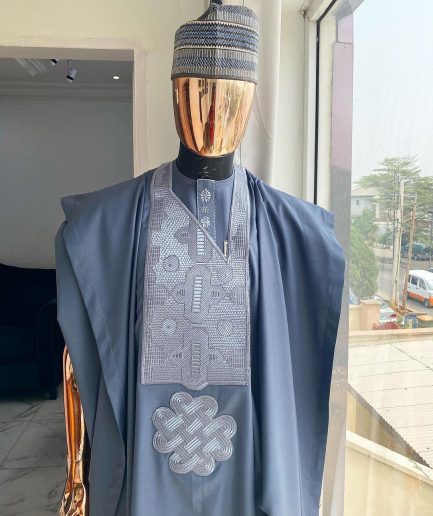 A Shade of Grey Agbada, matching Hausa Fulani Hat, senator kaftan and sokoto