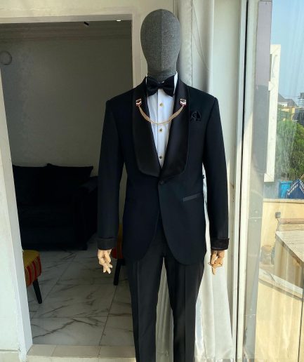 A Charcoal Black Dinner Shawl Lapel Tuxedo Suit