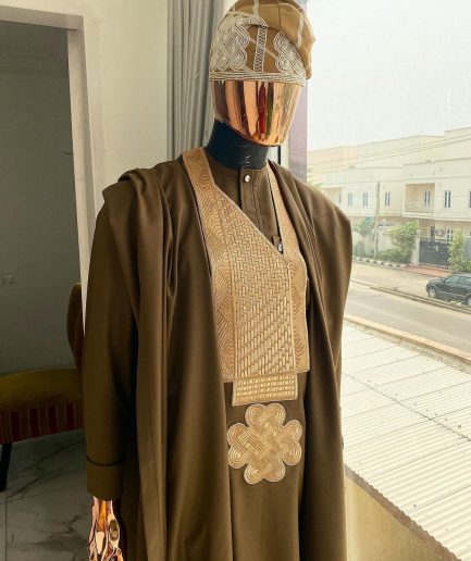 A Chocolate Brown with connected embroidery Agbada