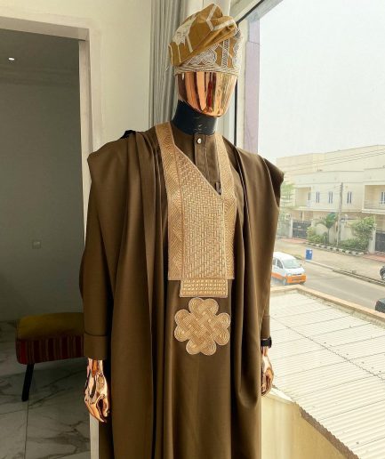 A Chocolate Brown with connected embroidery Agbada
