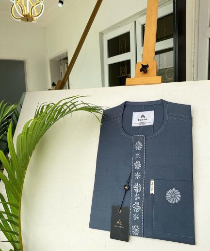 A Shade of Grey with a dispersed connected embroidery design African Kaftan