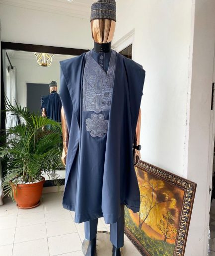 A Shade of Grey Agbada, matching Hausa Fulani Hat, senator kaftan and sokoto