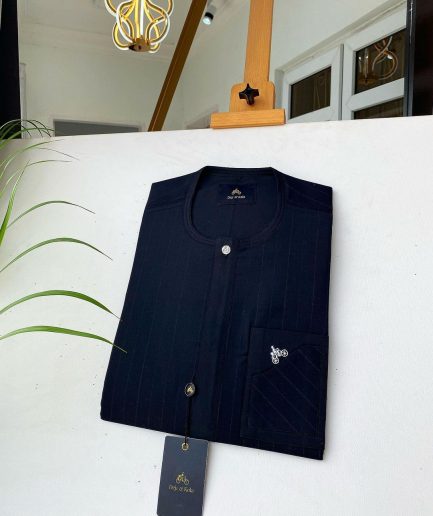 A Charcoal Black stripe with an inverted travelling pocket Senator kaftan and Sokoto